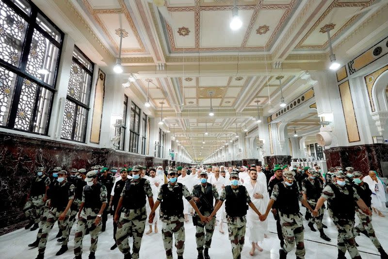 Iraqi Prime Minister Mustafa Al-Kadhimi performs Umrah in the Grand Mosque, in the holy city of Mecca, during his visit to Saudi Arabia