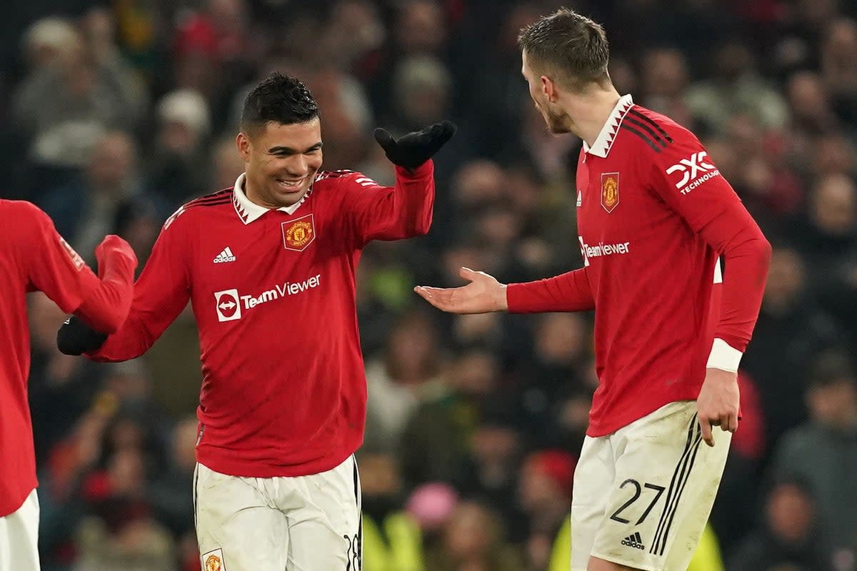 Casemiro (centre) believes Manchester United are on a good path (Martin Rickett/PA) (PA Wire)