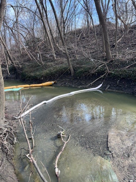 Booms placed Feb. 7, 2024 in the Bear Creek Drain in Warren after a chemical spill was discovered. Booms were placed at the direction of the Macomb County Public Works Office.