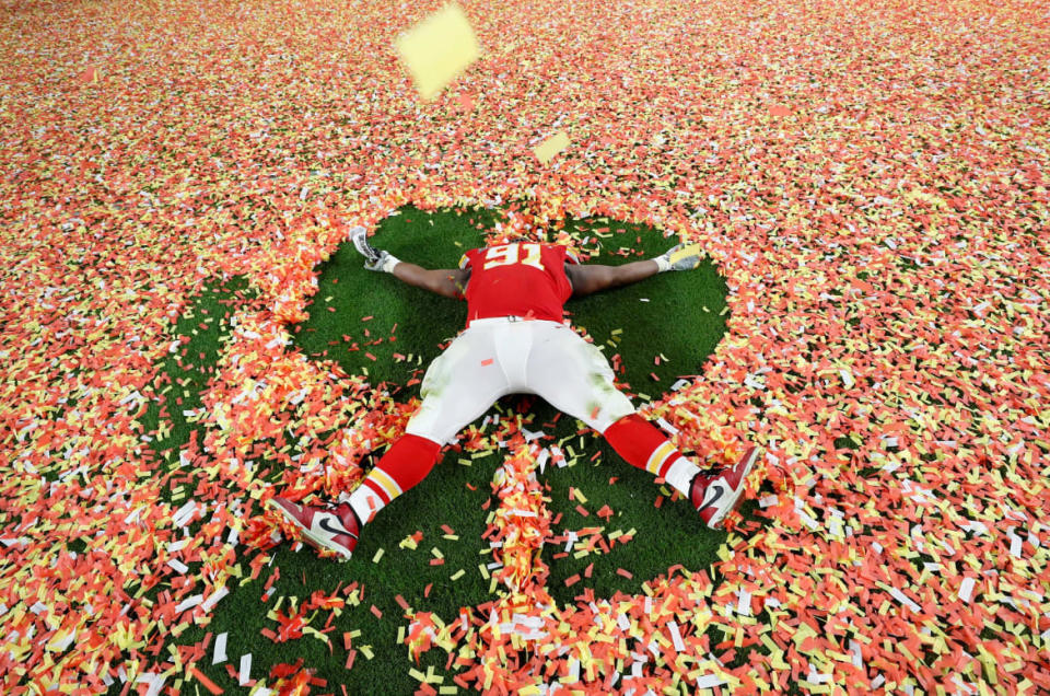 <div class="inline-image__caption"><p>Kansas City Chiefs' Derrick Nnadi celebrated after winning the Super Bowl LIV, Feb 2, 2020</p></div> <div class="inline-image__credit">Shannon Stapleton/Reuters</div>