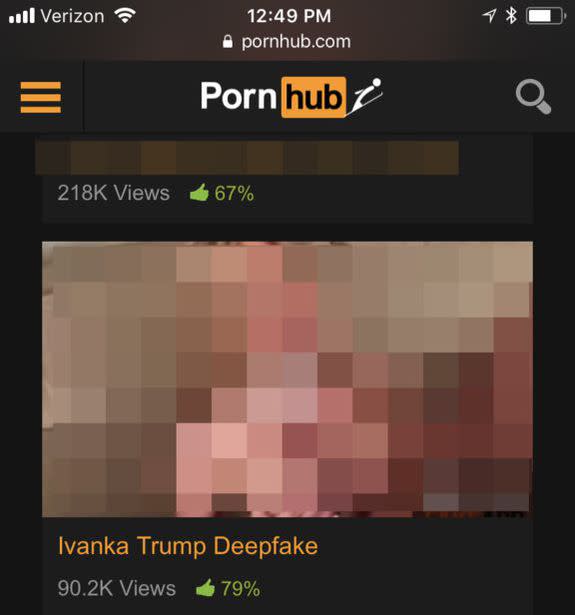 A "deepfake" porn video of Ivanka Trump can still be found on Pornhub, long after the company said it would scrub its site of such videos.