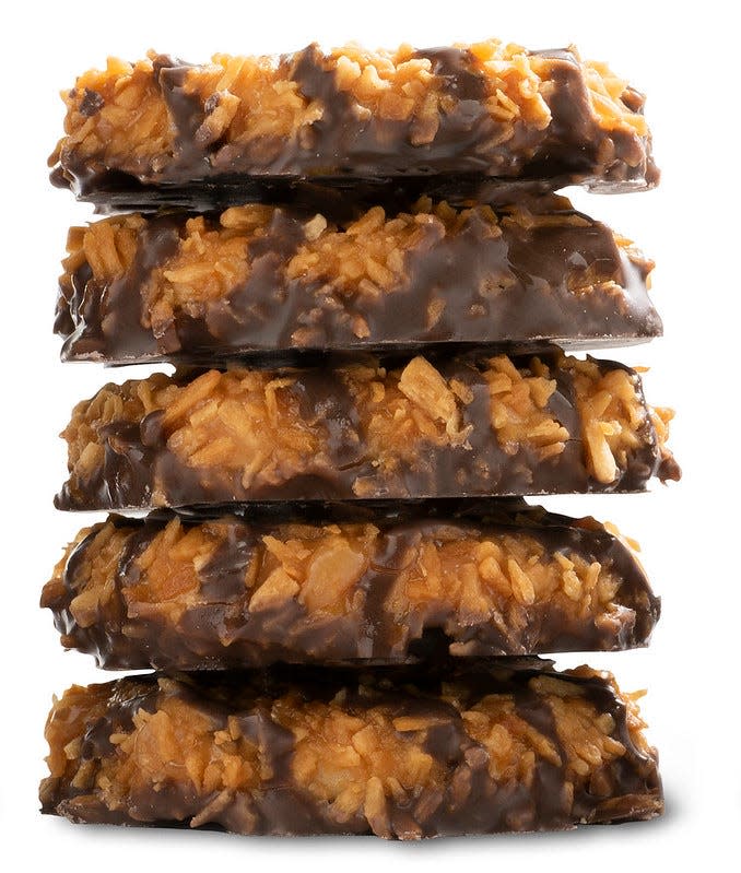 Caramel deLites or Samoas are one of the many Girl Scouts cookie flavors.
