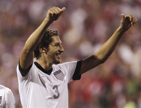 United States' Omar Gonzalez celebrates their 2-0 victory over Mexico in their FIFA World Cup qualifying soccer match in Columbus, Ohio September 10, 2013. REUTERS/Matt Sullivan