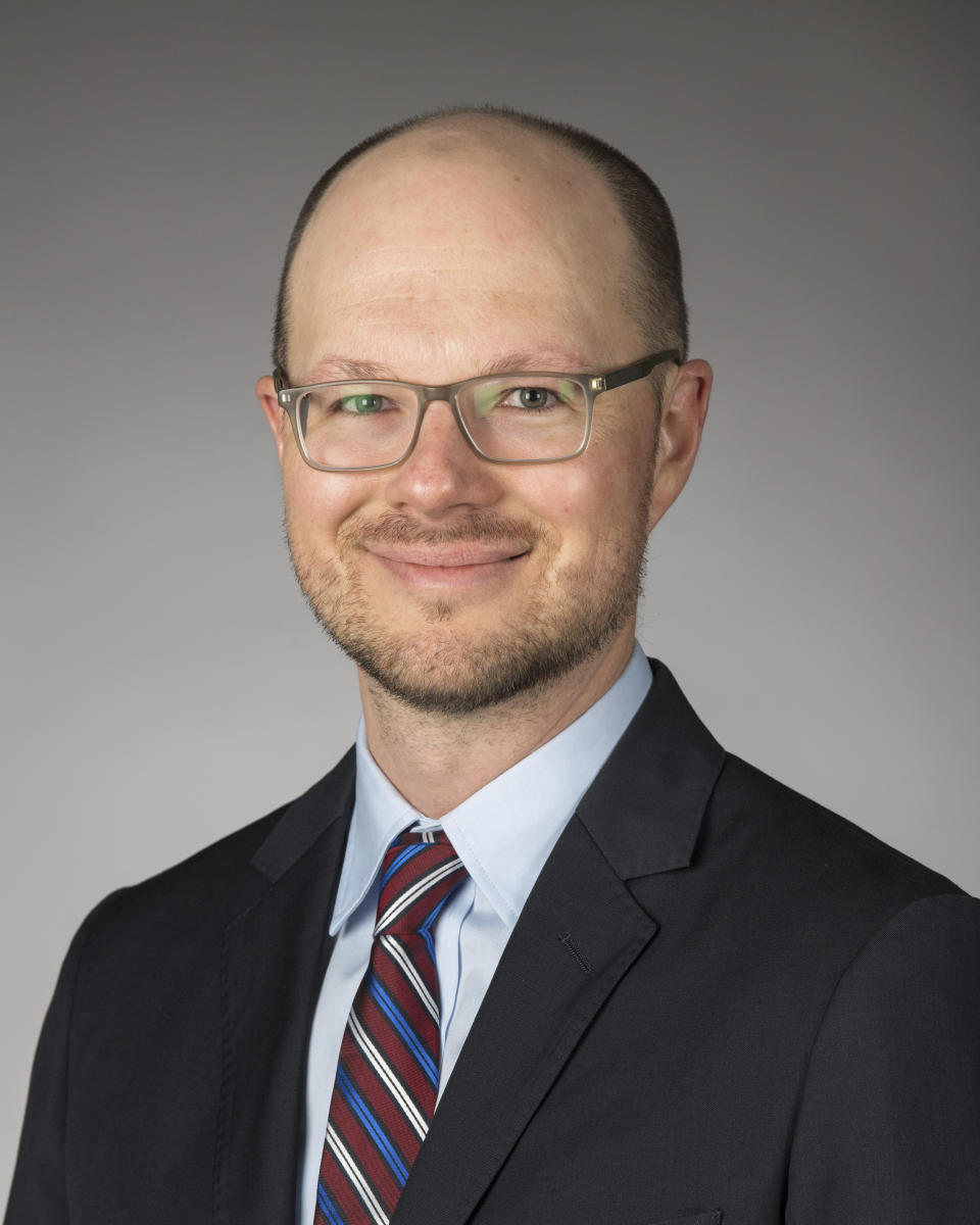 This is May 10, 2018 photo provided by the University of Notre Dame of Stephen Yelderman. Supreme Court Justice Neil Gorsuch chose Notre Dame law professor Stephen Yelderman for a one-year Supreme Court law clerkship, who clerked for Gorsuch when he was an appeals court judge. (Barbara Johnston/University of Notre Dame via AP)