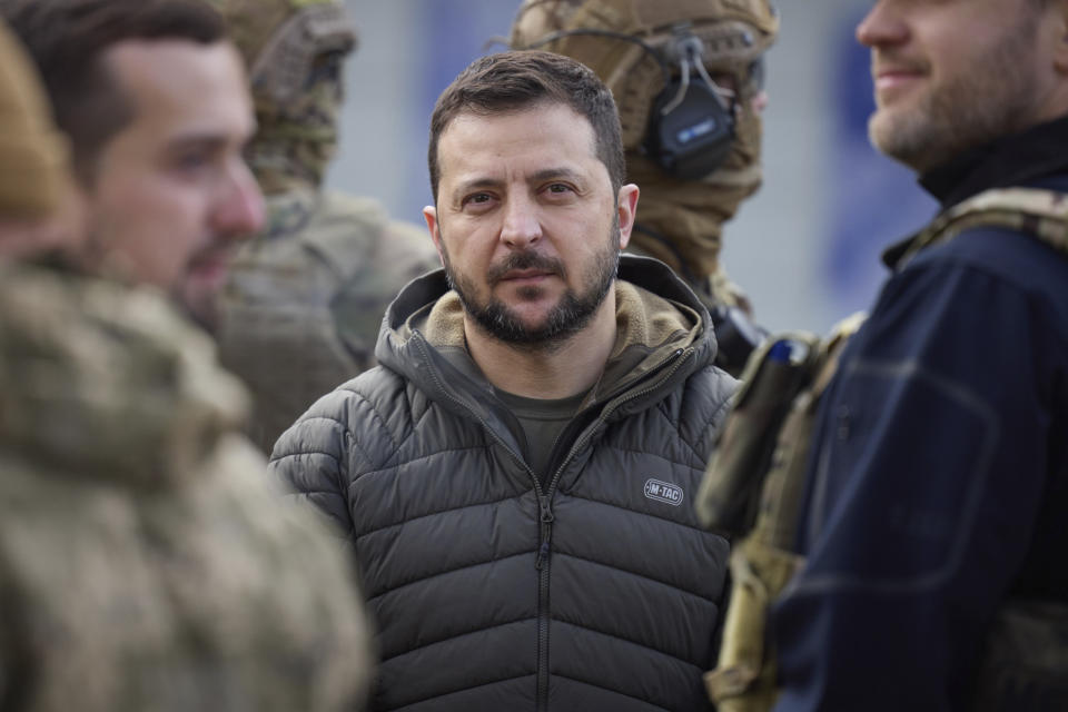 FILE - In this photo provided by the Ukrainian Presidential Press Office and posted on Facebook, Ukrainian President Volodymyr Zelenskyy seen during his visit to Kherson, Ukraine, Monday, Nov. 14, 2022. Amid the death and destruction war leaves in its wake, there are powerful dynamics and narratives: domination, besieged populations, occupation and their counterparts, resistance, freedom and liberation. Vast swaths of Western and Eastern Europe and the Soviet Union knew this well at various points of the 20th century. (Ukrainian Presidential Press Office via AP, File)