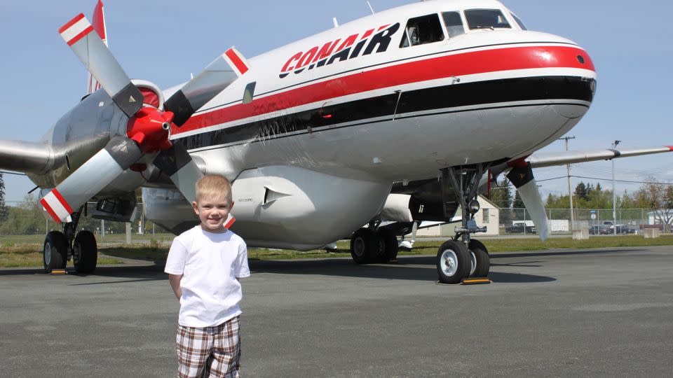 Aerni tracked down the aircraft and recreated the 1976 photograph with his young son. - Courtesy Brian Aerni
