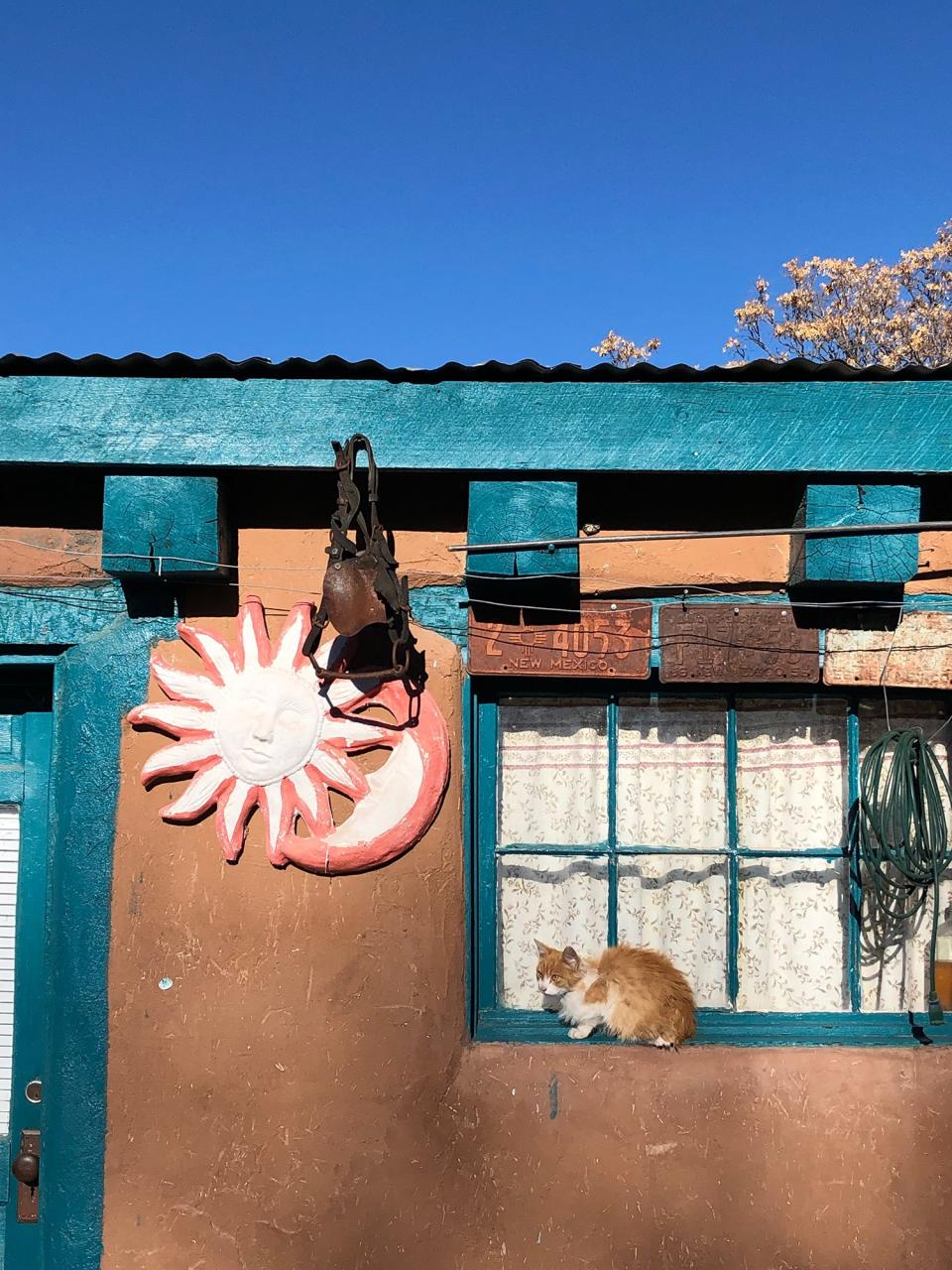 I am a cat lady. No cat can resist me. Ask my friend Jeanne Damas: her cat is so wild and I tamed her. Look at this perfect blue sky in Chimayo, New Mexico.