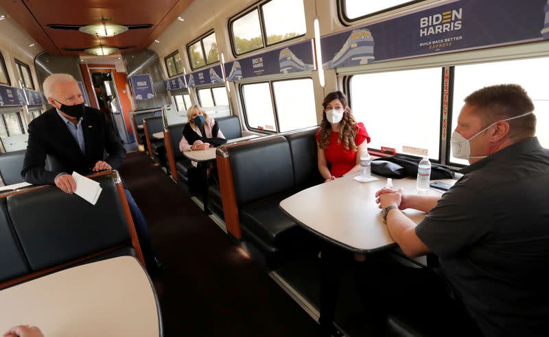 U.S. Democratic presidential candidate and former Vice President Joe Biden campaigns on train in Ohio