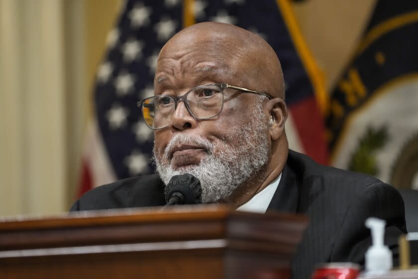 WASHINGTON, DC - OCTOBER 13: U.S. Rep. Bennie Thompson (D-MS) listens during a hearing of the House Select Committee to Investigate the January 6th Attack on the United States Capitol in the Cannon House Office Building on Thursday, Oct. 13, 2022 in Washington, DC. The bipartisan Select Committee to Investigate the January 6th Attack On the United States Capitol has spent nearly a year conducting more than 1,000 interviews, reviewed more than 140,000 documents day of the attack. (Kent Nishimura / Los Angeles Times)