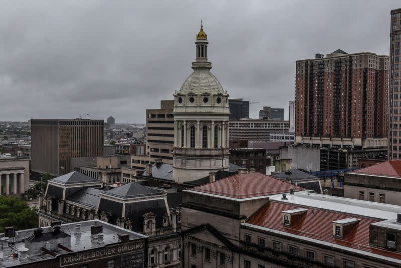 FILE PHOTO: The cupola of Baltimore City Hall is seen amidst the skyline in Baltimore, Maryland
