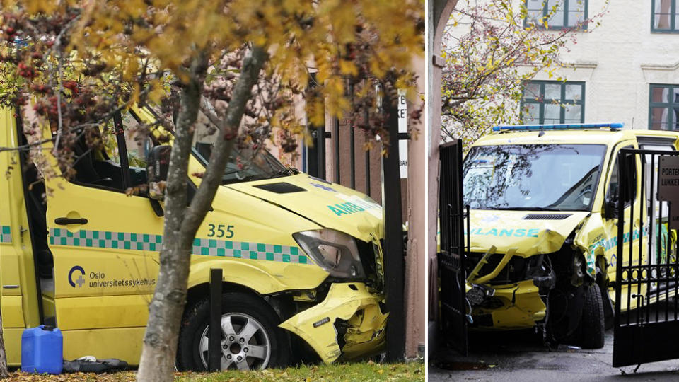 The stolen ambulance after police were able to stop the armed man who hijacked it