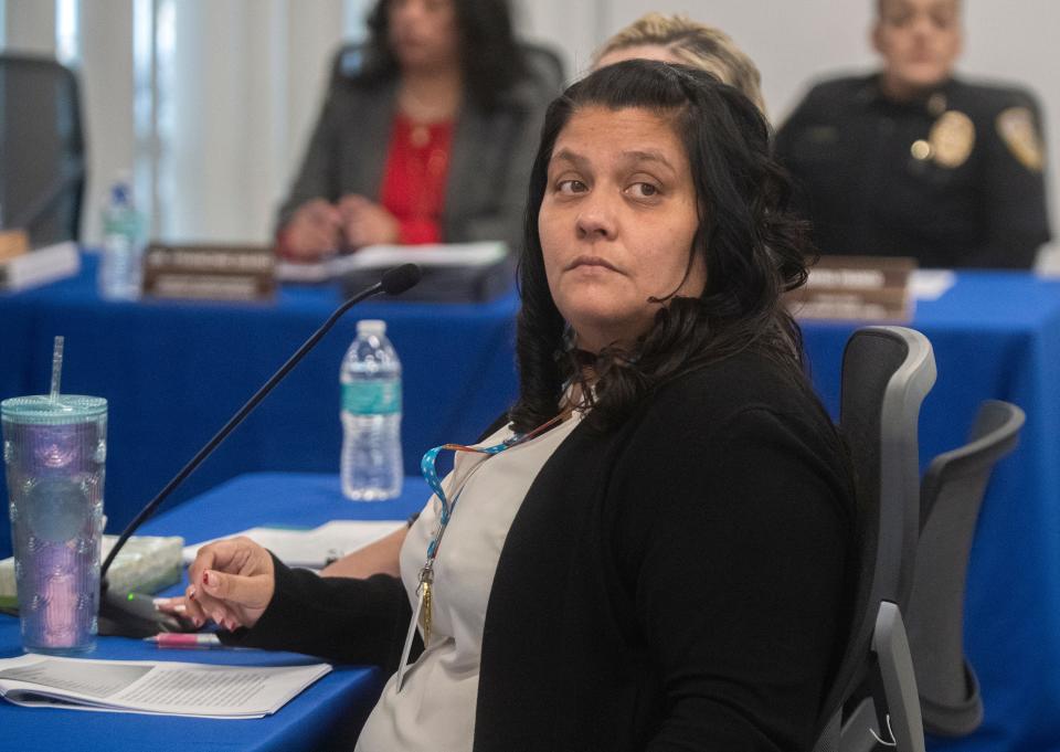 Stockton Unified School District interim chief business official Joann Juarez gives a business and finance presentation to the SUSD board during a special study session at the SUSD Arthur Coleman Jr. Administrative Complex in downtown Stockton on Tuesday, Jan. 24, 2023. 