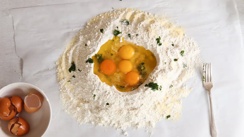 eggs in a flour well