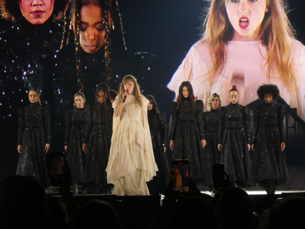 Taylor Swift and ensemble “My Tears Ricochet” on night 2 of the Eras Tour (Chris Willman/Variety)