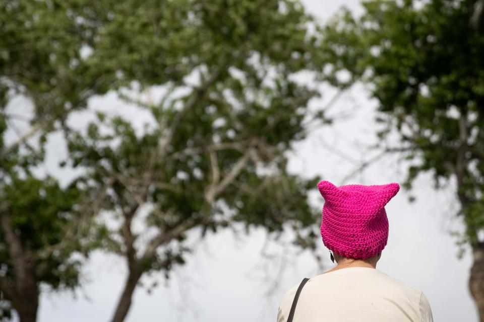 Abortion-rights advocates gather at Albert Johnson Park near City Hall in Las Cruces, N.M. to protest after a leaked draft opinion showed that the Supreme Court voted to strike down Roe v. Wade on Tuesday, May 3, 2022.