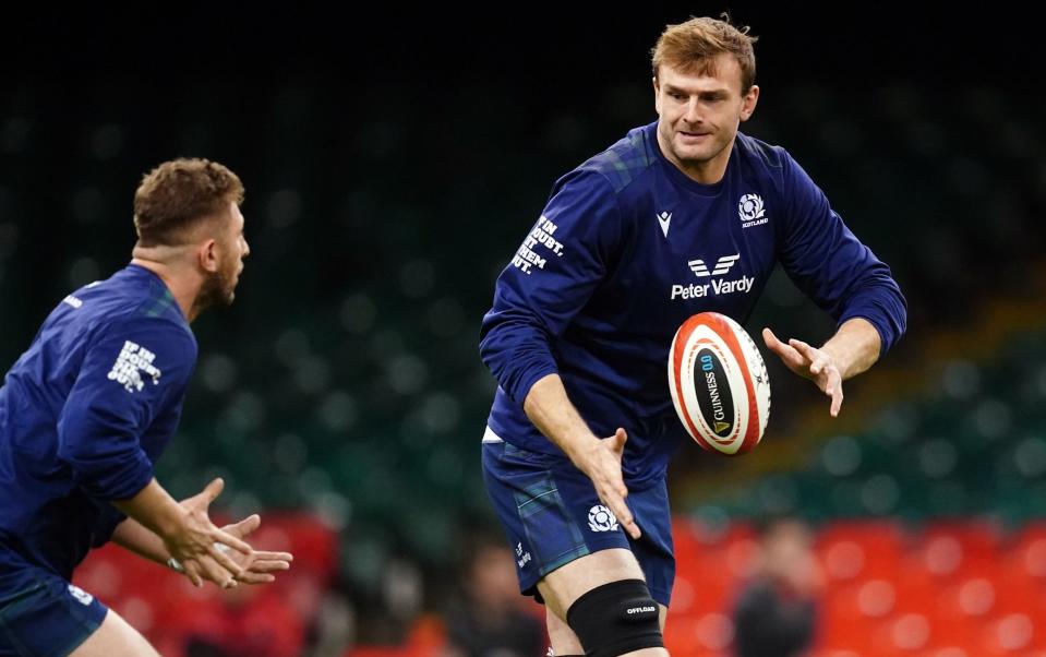 Richie Gray warming up with Scotland ahead of the Wales match