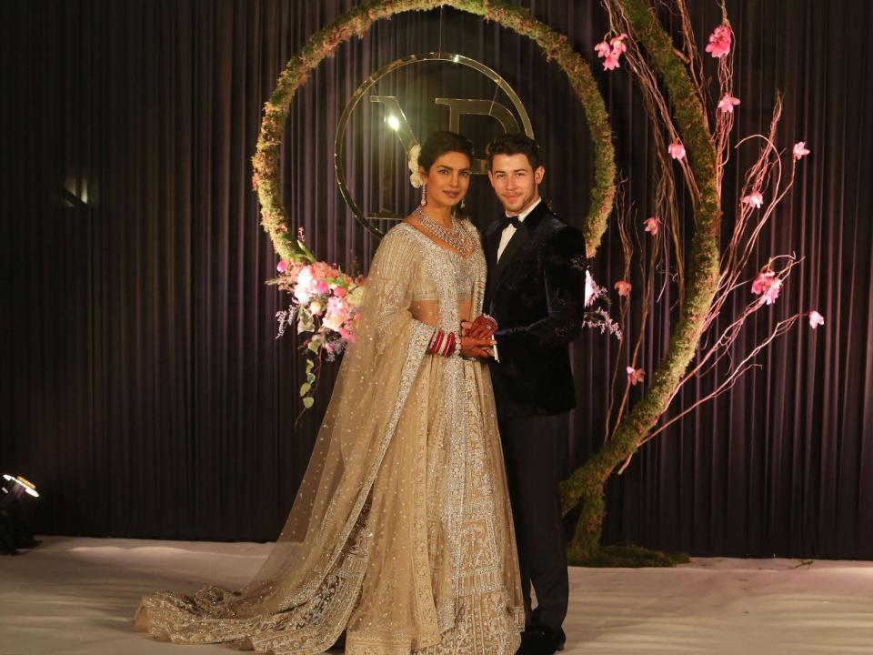 Priyanka Chopra Jonas and Nick Jonas at their wedding reception on December 4, 2018.