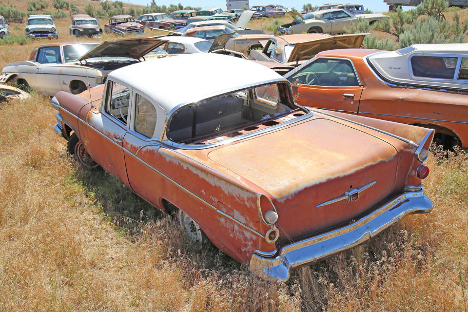 <p>Studebaker only built 1455 two-door Champions in 1958, and finding them in salvage yards is incredibly unusual. This one is for sale at $5500, which seems like a reasonable price for such are rare automobile. </p><p>Although the rust-free bodywork is straight, and most of the trim appears to be in place, unfortunately that missing rear windshield has had a devastating effect on the interior.</p>