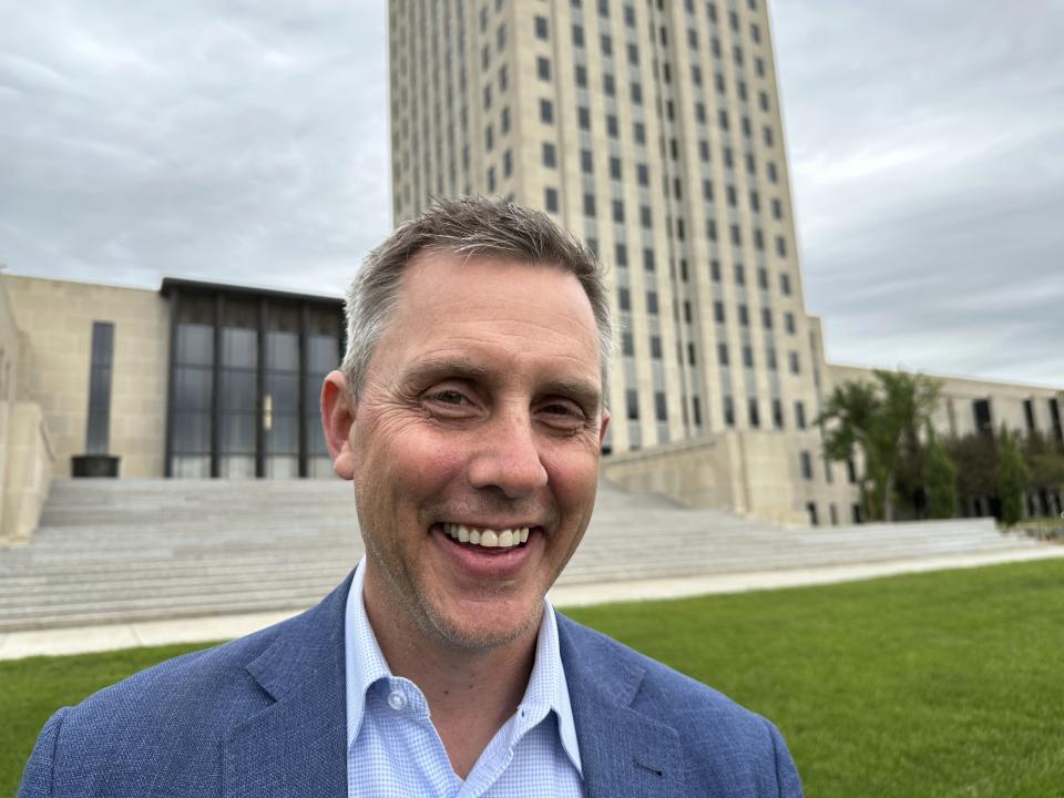 U.S. Rep. Kelly Armstrong, R-N.D., stands for a photo Monday, June 10, 2024, outside the state Capitol in Bismarck, N.D. Armstrong, a three-term congressman who holds North Dakota's only U.S. House seat, is running for governor against Lt. Gov. Tammy Miller in the Republican gubernatorial primary election on Tuesday, June 11. (AP Photo/Jack Dura)