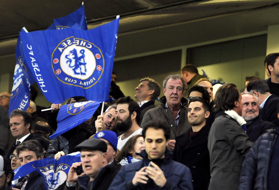 Jeremy Clarkson in the stands during the UEFA Champions League Round of Sixteen match at Stamford Bridge, London.