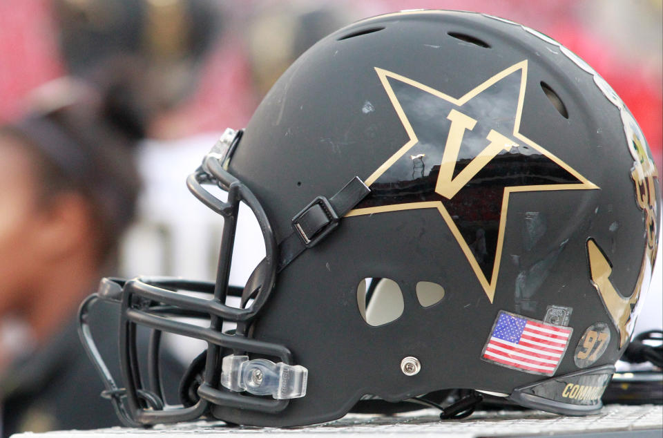 October 15 2016: The helmet of the Vanderbilt Commodores. The Vanderbilt Commodores defeated the Georgia Bulldogs 17-16 at Sanford stadium in Athens, Georgia. (Photo by Charles Mitchell/Icon Sportswire via Getty Images)