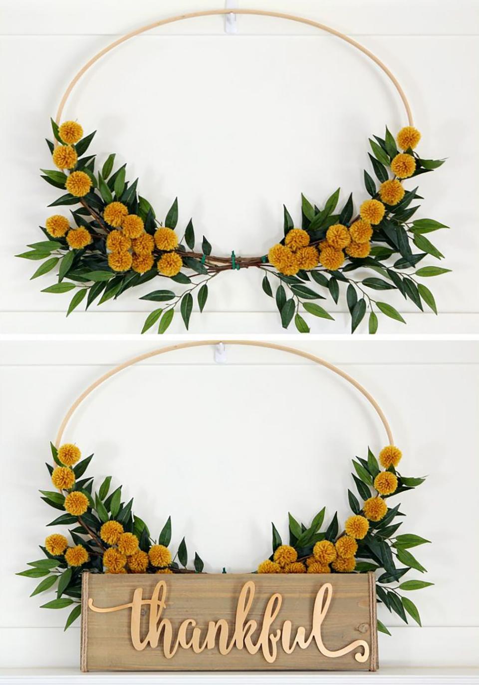 <p>Pretty wreaths aren't just for front doors! This unique pom pom design would look great either hanging above your mantle or resting on it. <br></p><p><strong>Get the tutorial at <a href="http://eighteen25.com/2017/09/pretty-fall-mantel/" rel="nofollow noopener" target="_blank" data-ylk="slk:Eighteen25;elm:context_link;itc:0;sec:content-canvas" class="link ">Eighteen25</a>. </strong></p>