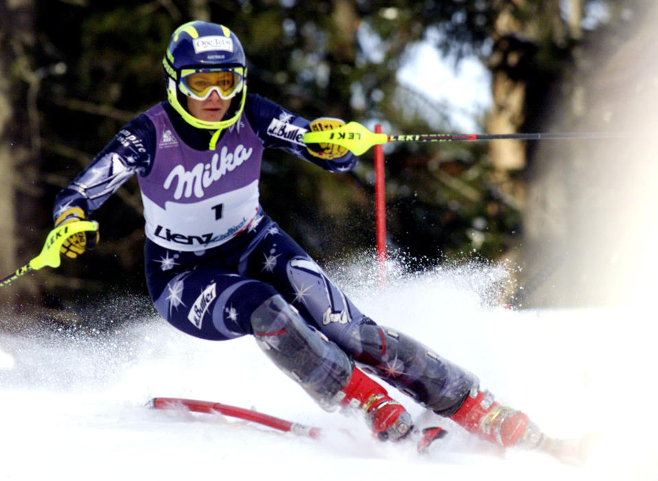 Zali Steggall, pictured, during the Ski World Cup in Lienz, Austria, in 1999.