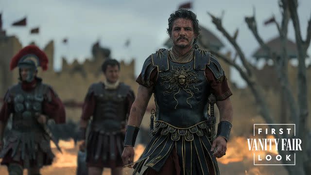 <p>Aidan Monaghan/Paramount Pictures</p> Pedro Pascal in <em>Gladiator II</em> (2024)