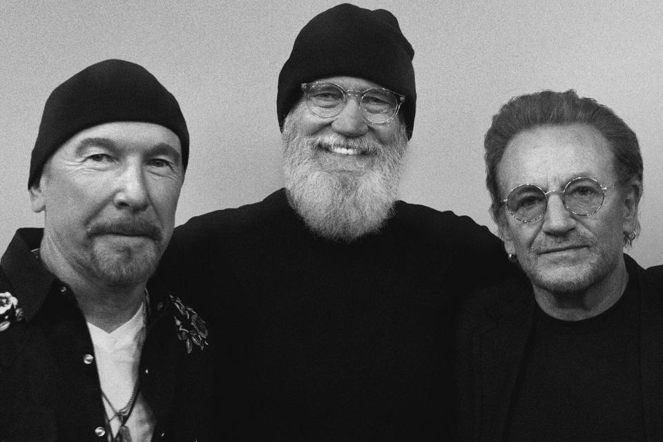 (From left): The Edge, Dave Letterman and Bono share the sights and sounds of Dublin in the Disney+ documentary, "Bono & the Edge: A Sort of Homecoming, with Dave Letterman," streaming March 17.