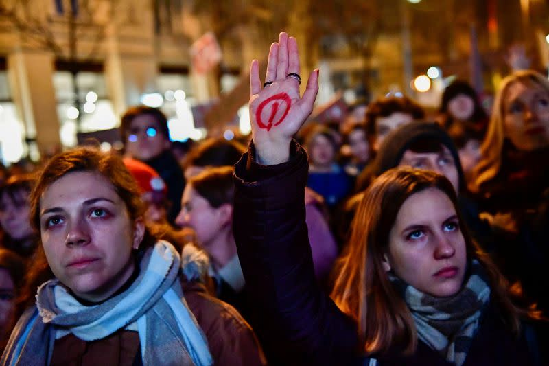 Hungarians protest demanding higher wages for teachers and against dismissals, in Budapest