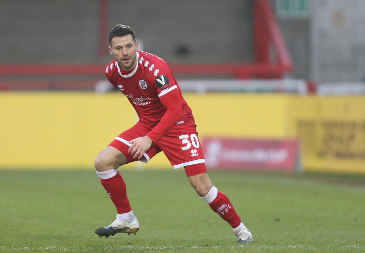 CRAWLEY, ENGLAND - JANUARY 10: Crawley Town's Mark Wright during the FA Cup Third Round match between Crawley Town and Leeds United at The People's Pension Stadium on January 10, 2021 in Crawley, England. (Photo by Rob Newell - CameraSport via Getty Images)
