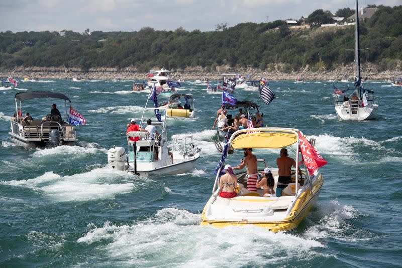 Boats take part in a parade of supporters of U.S. President Donald Trump on Lake Travis near Lakeway