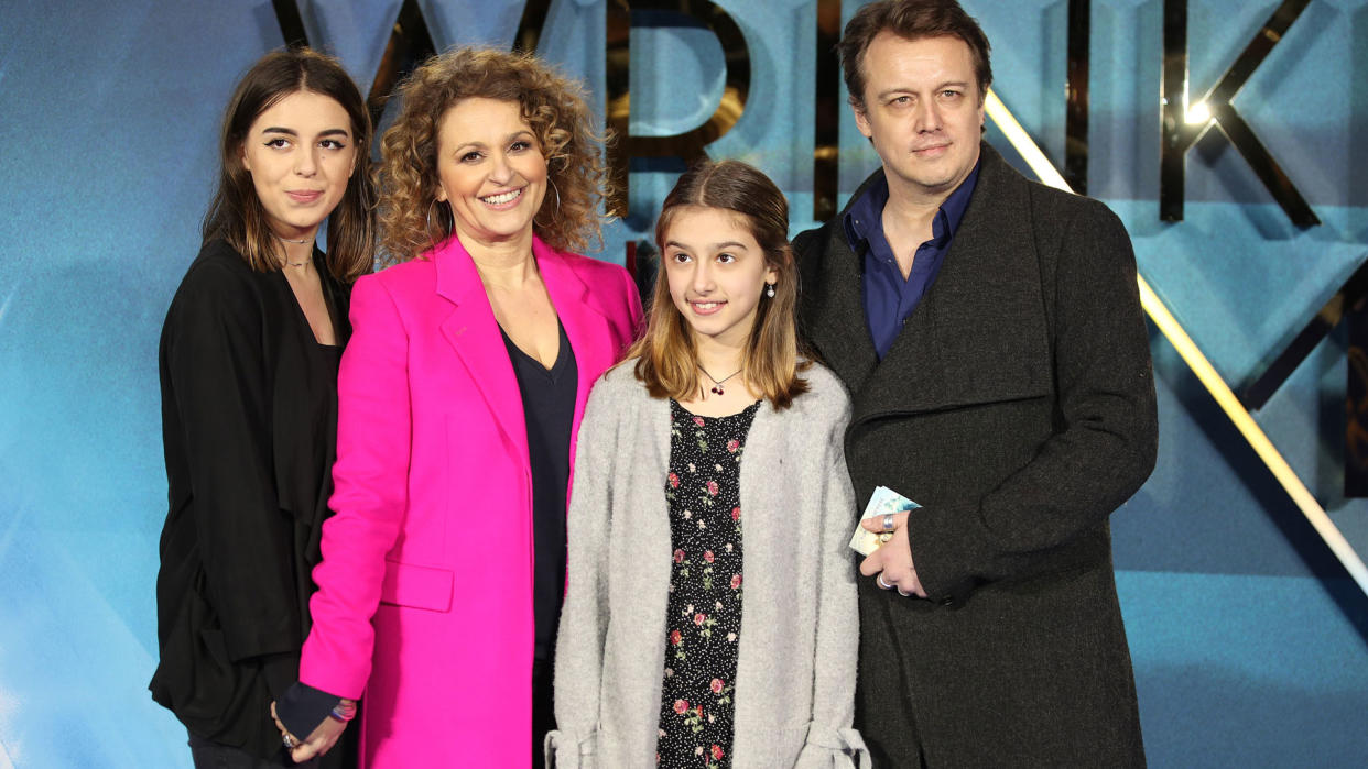 Nadia Sawalha with husband Mark Adderley and daughters, Kiki and Maddy. 