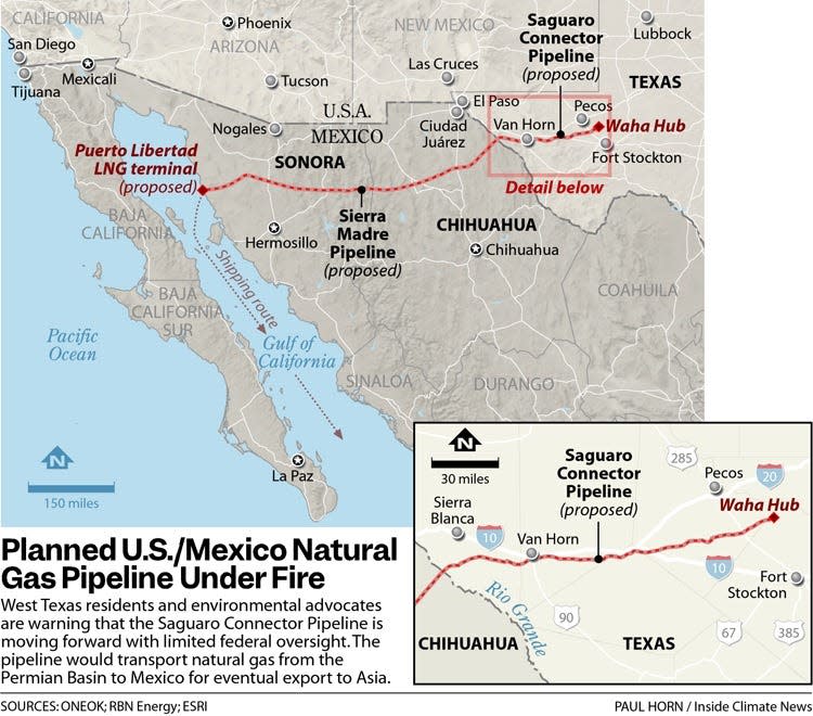Planned U.S.-Mexico natural gas pipeline.