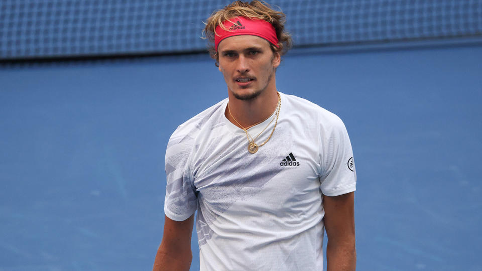 Alexander Zverev is pictured after defeating Borna Coric at the US Open.