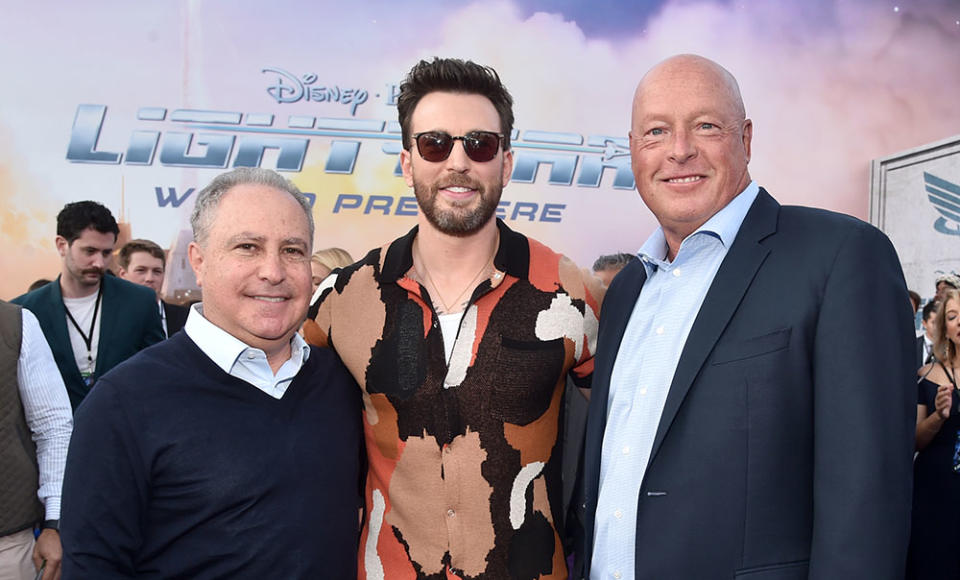 Alan Bergman, Chris Evans and Bob Chapek - Credit: Alberto E. Rodriguez/Getty Images for Disney