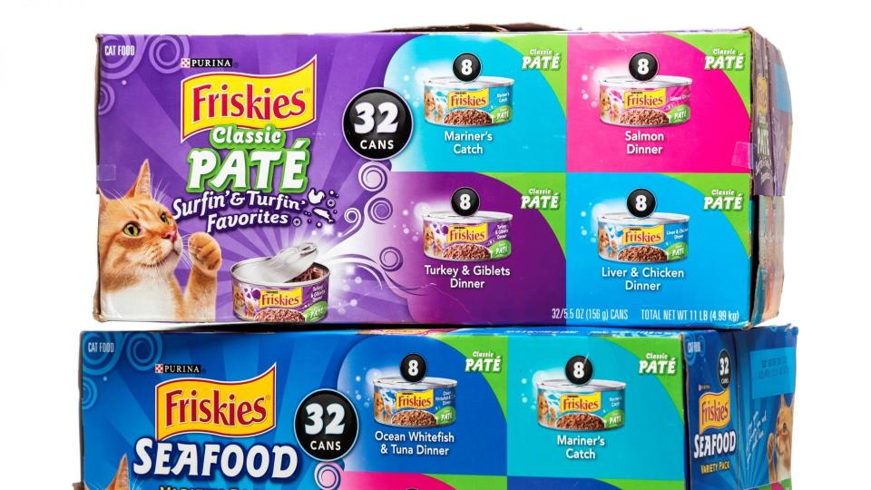 Miami, USA - November 9, 2014: Purina Friskies Classic Pate Surfin' & Turfin Favorites and Seafood Variety Packs 32/5.