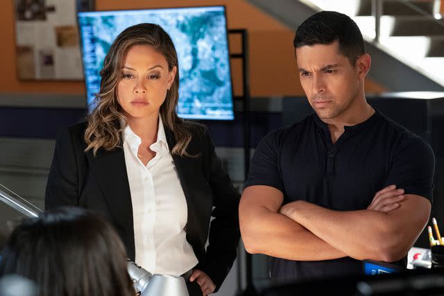 Robert Voets/CBS via Getty (L) Vanessa Lachey and Wilmer Valderrama on 'NCIS: Hawai'i'