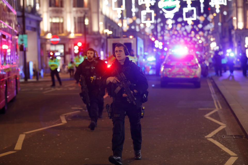 <p>Armed police officers walk along Oxford Street, in London, Britain, Nov. 24, 2017. (Photo: Peter Nicholls/Reuters) </p>