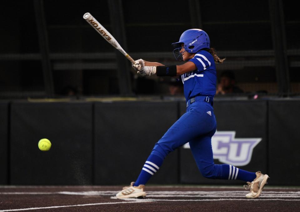 Stamford's Savana Gonzales hits a ball against Hamlin.