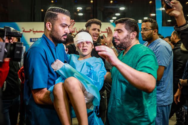 Injured Palestinians evacuated from the Indonesian Hospital in the northern Gaza Strip receive care Monday at Nasser Hospital in the southern Gaza city of Khan Yunis.