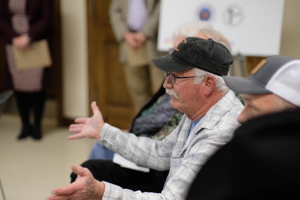 A participant at the Tri-State Fairgrounds community meeting addresses the consulting team about the vision for the venue Wednesday.