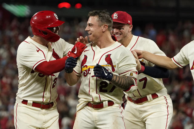 St. Louis, United States. 06th Aug, 2021. St. Louis Cardinals catcher Andrew  Knizner swings, hitting a solo home run against the Atlanta Braves in the  third inning at Busch Stadium in St.