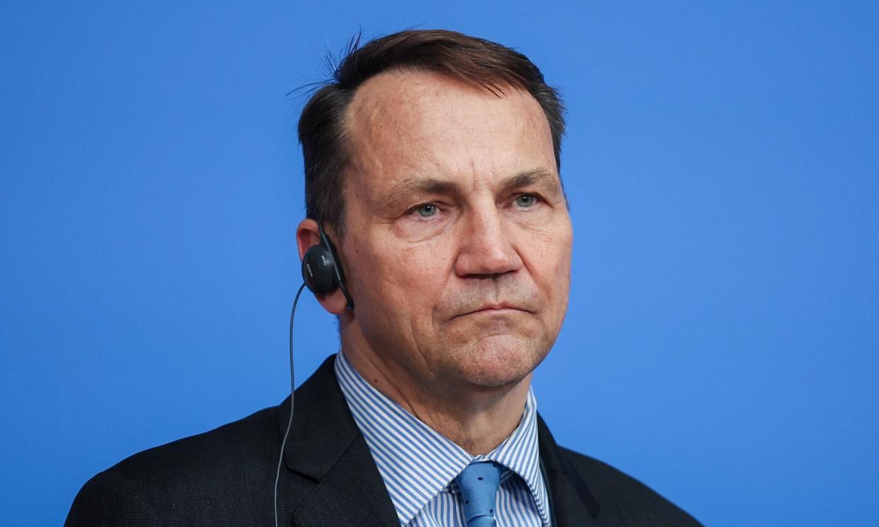 <span>Radosław Sikorski at a press conference in Weimar, Germany, this week.</span><span>Photograph: Ronny Hartmann/AFP/Getty</span>