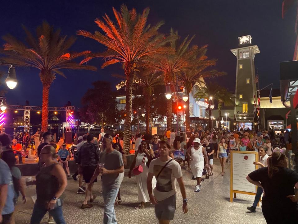 Crowds at Disney Springs on a Friday night in July 2022.