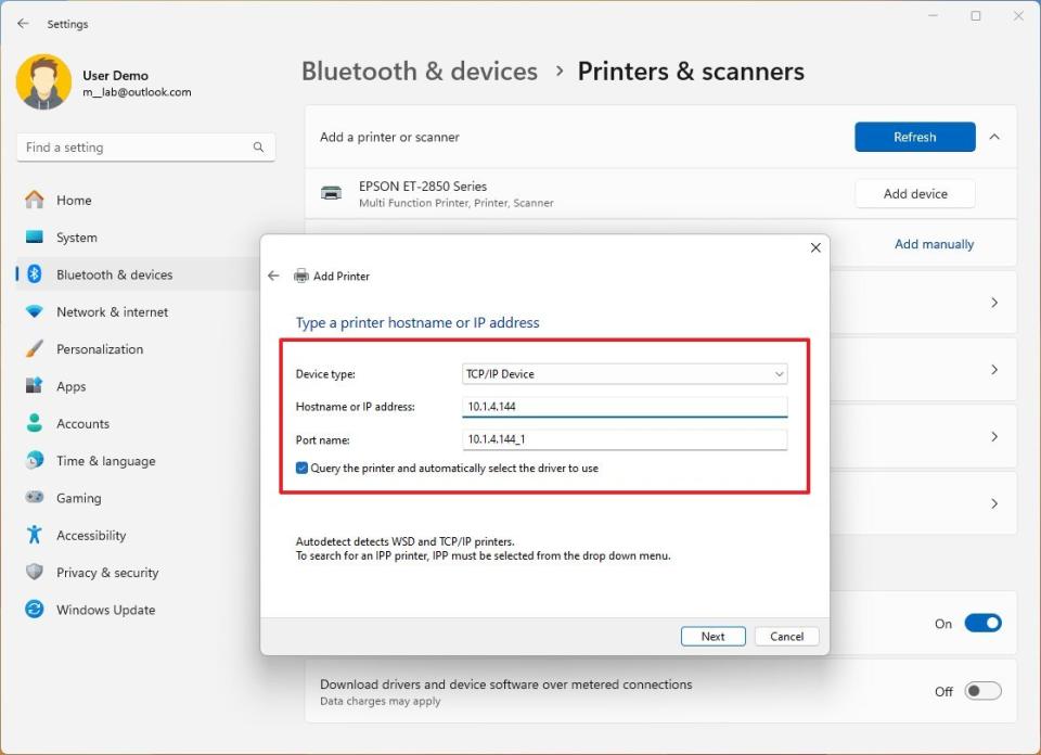 Printer TCP/IP type