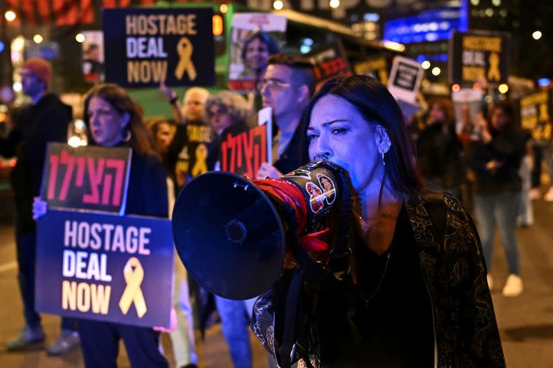 Rally calling for the release of hostages kidnapped in the deadly October 7 attack, in Tel Aviv