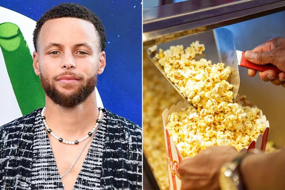 <p>Rodin Eckenroth/FilmMagic; Mindful Media/Getty</p> Steph Curry, popcorn