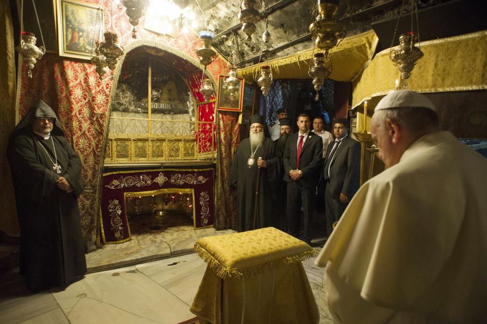 Pope Francis visits the Church of the Nativity in the West Bank town of Bethlehem