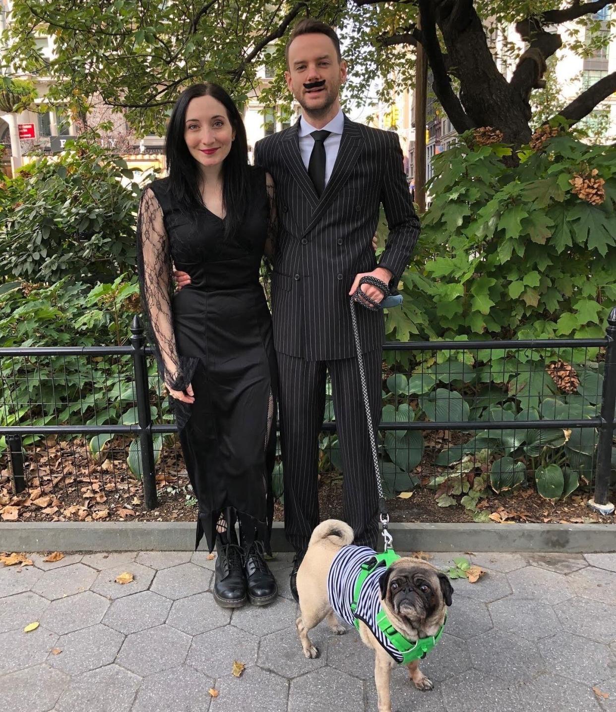 The author and her fianc&eacute;, Jerrod, dressed as Morticia and Gomez Addams, in Madison Square Park, New York City, on Halloween 2019. (Photo: Courtesy of Jiordan Castle)